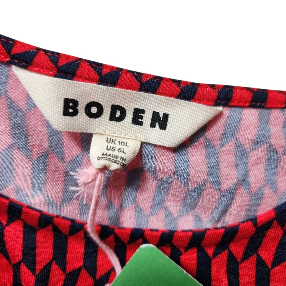 New With Tags Boden Size 6L Long Tall Camille Jersey Midi Dress Red Block Tile - Picture 6 of 12